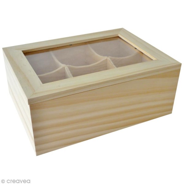 Boîte à thé 6 cases en bois à décorer - 12 x 5 x 9 cm - Photo n°1