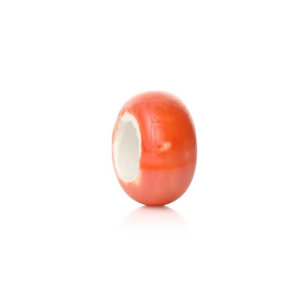 10 Perles à Gros Trou au Style Européen en Céramique Plat-Rond orange Env. 13 x 6mm - Photo n°1