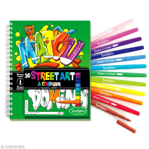 Kit coloriage Street Art pour enfant - Carnet de coloriage et feutres - Photo n°1