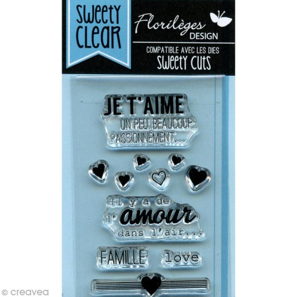 Tampon Sweety clear 4 x 7 cm - Je t'aime d'amour x 11 - Photo n°1