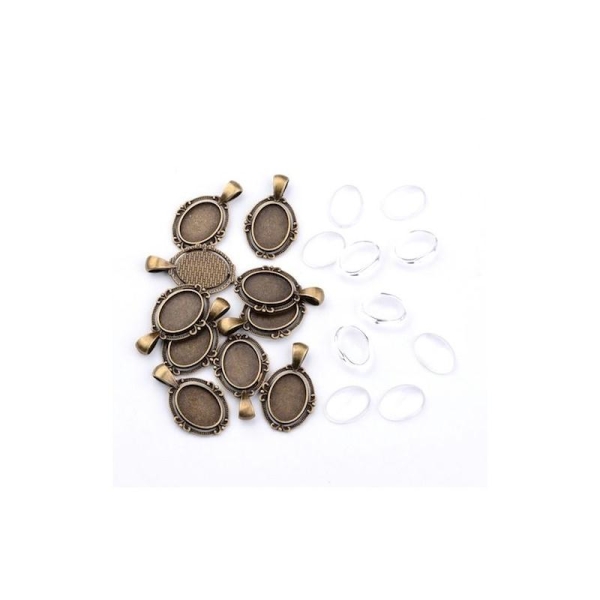 10 Sets pendentifs cabochons bronze + 10 cabochons - Photo n°1