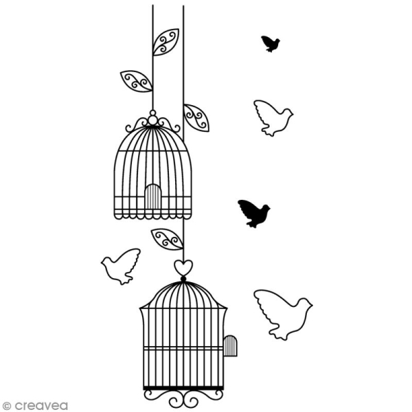 Tampon Amour - Cages à oiseaux - 6,6 x 3,7 cm - Photo n°1