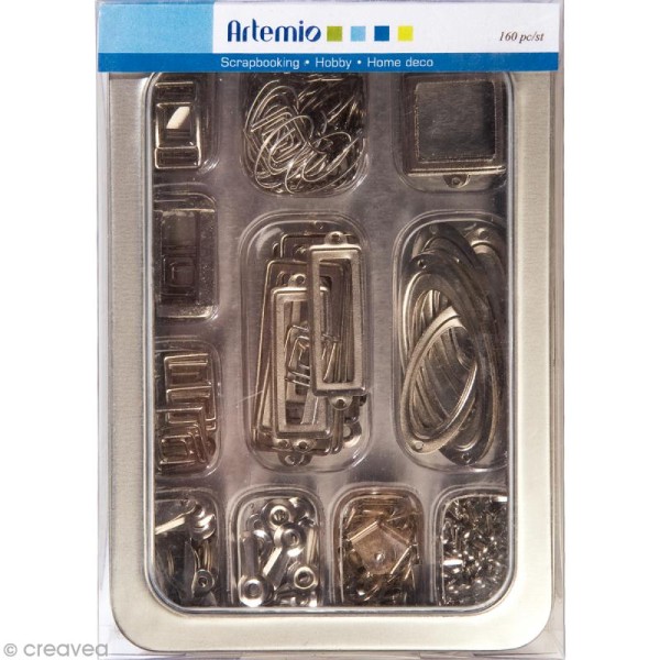 Kit embellissement scrapbooking métal Artemio - 160 pièces - Photo n°1