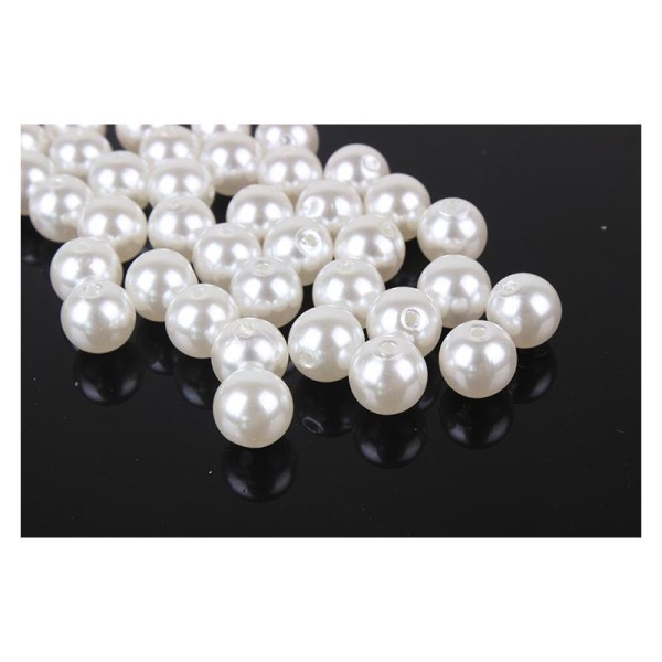 30 Perles imitation en Verre 6mm Blanc Brillant creation Bijoux, Bracelet - Photo n°1