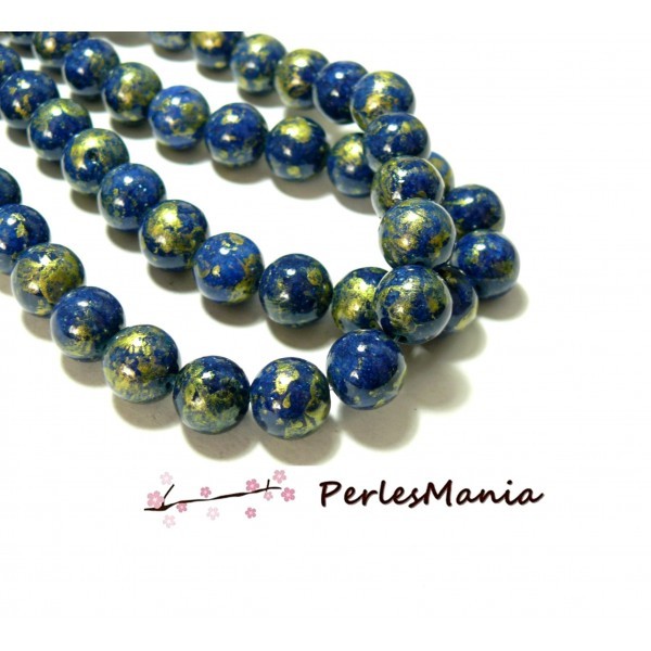 1 fil d'environ 48 perles Jade Mashan Bleu Nuit mordoré 8mm H23201G - Photo n°1