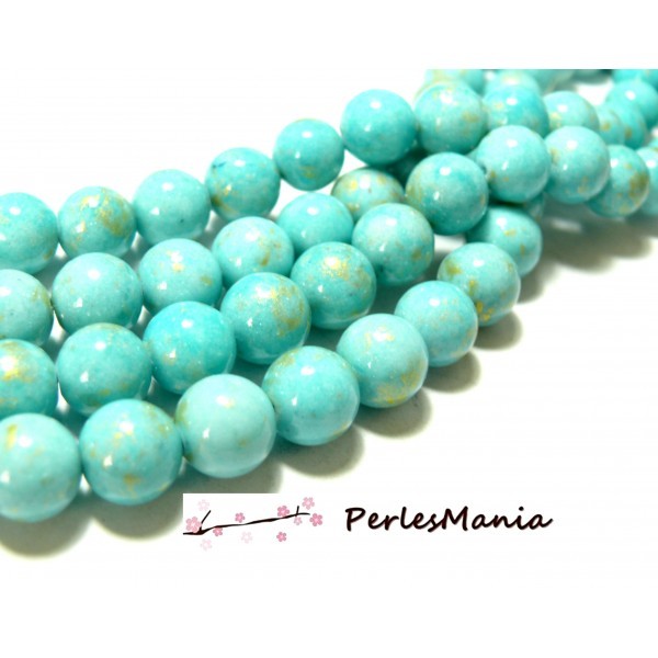 1 fil d'environ 40 perles Jade Mashan Bleu Ciel mordoré 10mm H23201H - Photo n°1