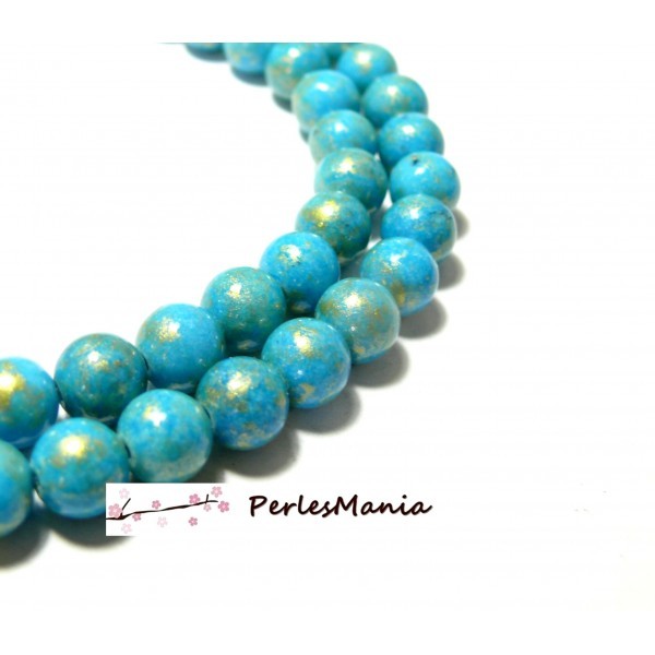 1 fil d'environ 48 perles Jade Mashan Bleu Turquoise mordoré 8mm H23201C - Photo n°1