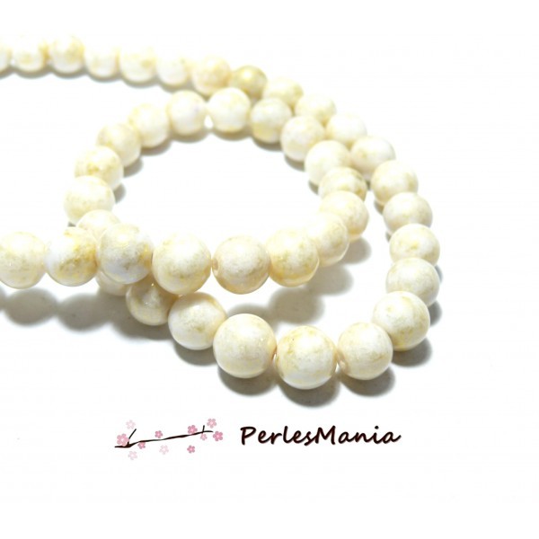 1 fil d'environ 60 perles Jade Mashan Crème mordoré 6mm H23201F - Photo n°1