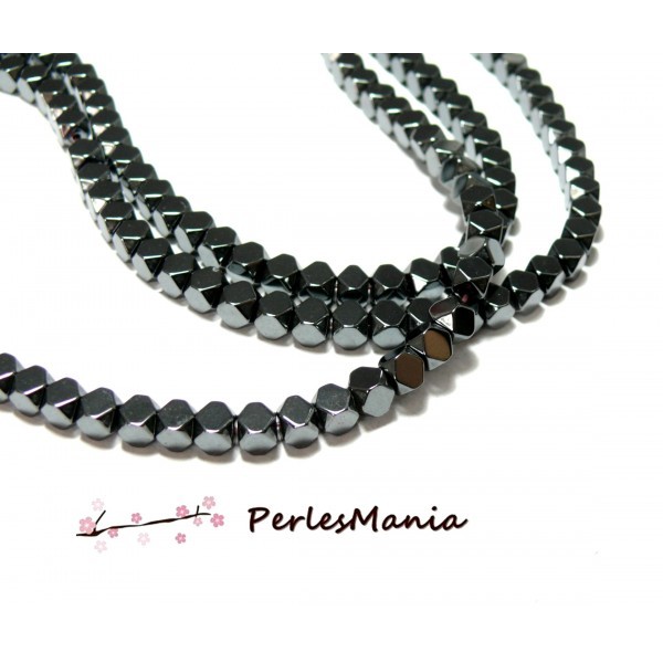 1 fil d'environ 100 perles Hématite Polygone 4mm Metalise Anthracite 150710141038 - Photo n°1