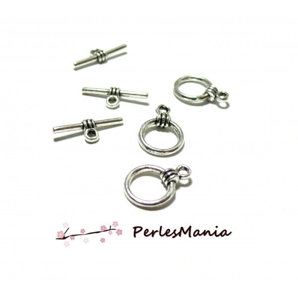 PS1100369 PAX 20 sets fermoirs T Toggle metal Argent Antique - Photo n°1