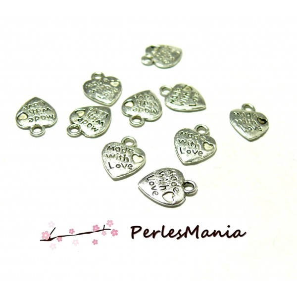 150514220730AA PAX100 pendentifs Breloque Coeur Made with Love Argent Antique - Photo n°1