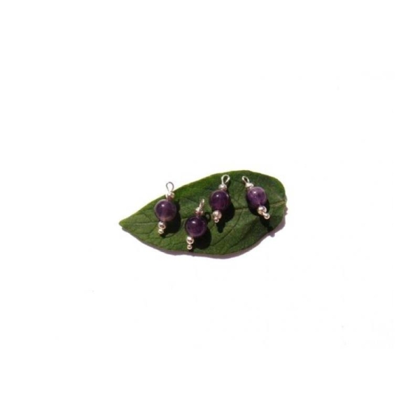 Améthyste violette et blanche : 4 MICRO breloques 14 MM de hauteur - Photo n°1