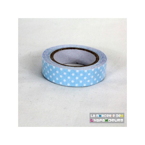 Masking Tape 15 Mm Coton Pois Bleu Clair - Photo n°1