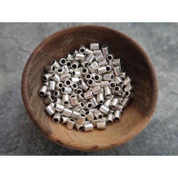 Perles tubes argenté, Perles intercalaires métal argenté, 4x3 mm, 50 pcs - Photo n°1
