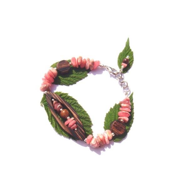 Bracelet Rhodoscrosite et Bois précieux de Patikan 18,5 CM max - Photo n°1