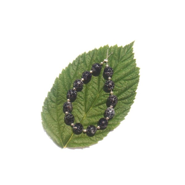 Agate Craquelée teintée noire et blanc : 13 Perles 8 MM de diamètre - Photo n°1