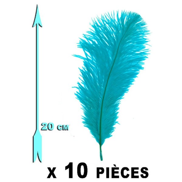 10 Plumes bleues turquoises 20 cm extra-large - Photo n°1