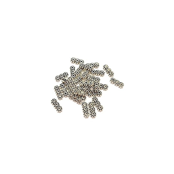 120 Perles Rondelle Flocon de Neige (3 Trous) Argent Veilli 10 x 4mm - Photo n°1