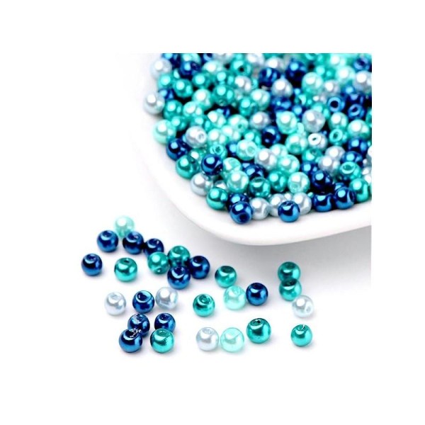 100 Perles Nacrée 4 mm Couleurs Différentes mixte bleu - Photo n°1