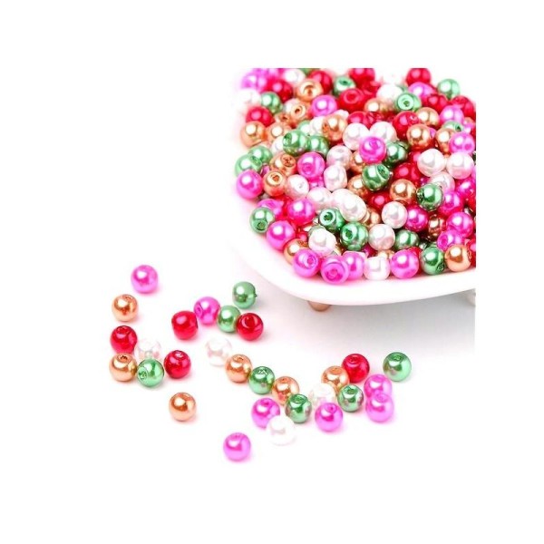 100 Perles Nacrée 4 mm Couleurs Différentes mixte printemps - Photo n°1