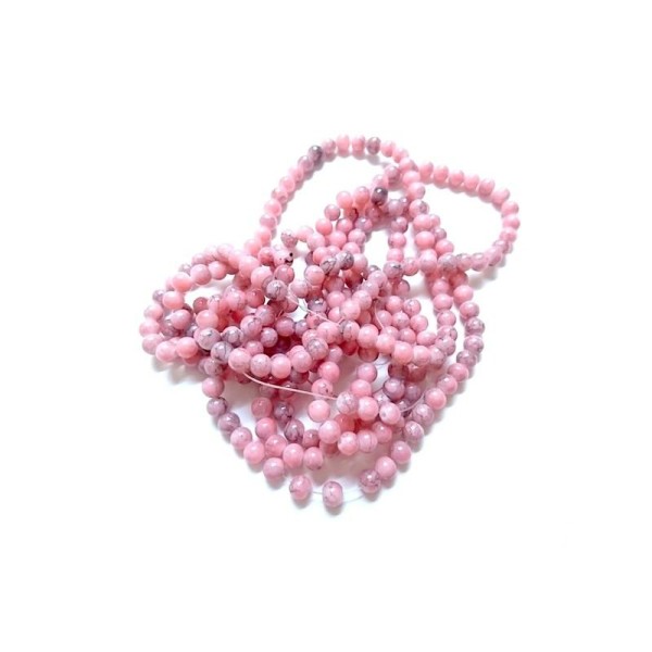 155 Perles howlite en verre rose 6 mm - Couleur à effet tachetée - Photo n°1