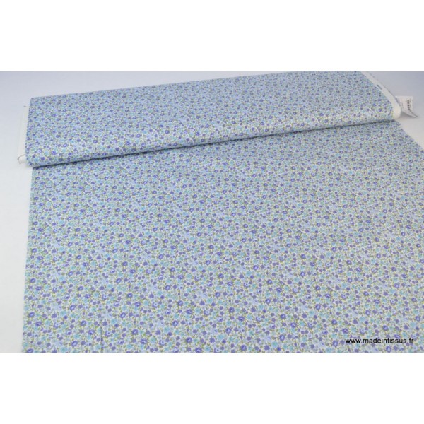 Tissu Popeline coton imprimé fleurs bleues - Photo n°2