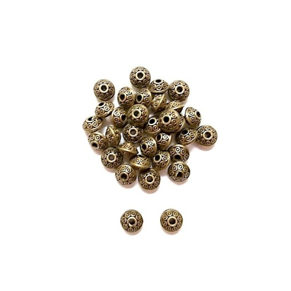 100 Perles Rond Bronze Antique à Pois 6mm - Photo n°1