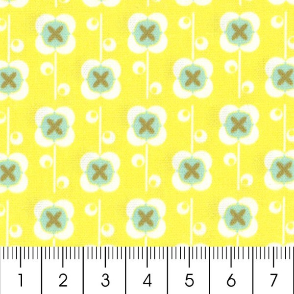 Tissu Christel G Design - Forest vintage - Fleurs jaunes - Par 10 cm (sur mesure) - Photo n°2