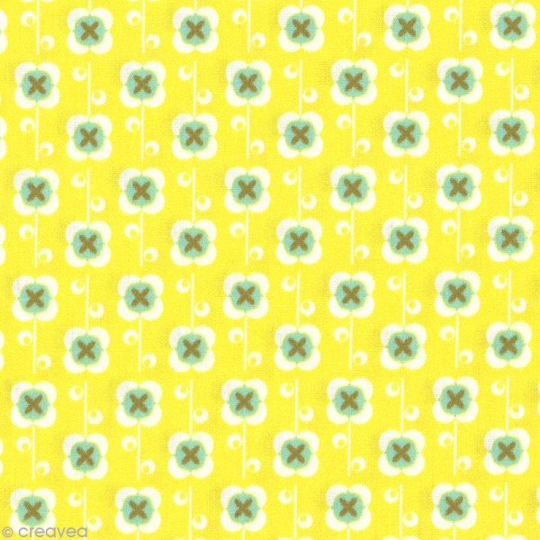 Tissu Christel G Design - Forest vintage - Fleurs jaunes - Par 10 cm (sur mesure) - Photo n°1