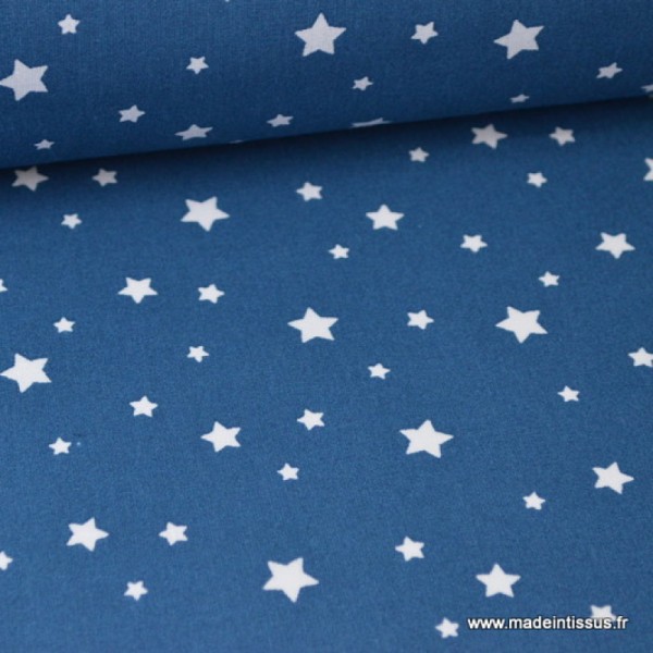 Tissu coton imprimé dessin étoiles multi bleu indigo - Photo n°1