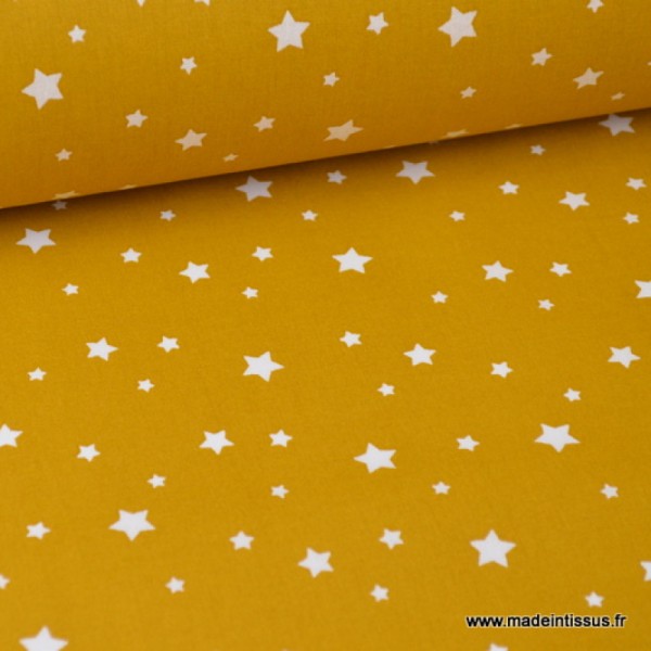 Tissu coton étoiles multiples moutarde - oeko tex - Photo n°1