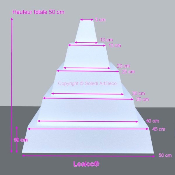 Pièce montée Pyramide Haut. 50cm en polystyrène, Présentoir Khéops 5 socles d'ép. 10cm, base 50cm - Photo n°1