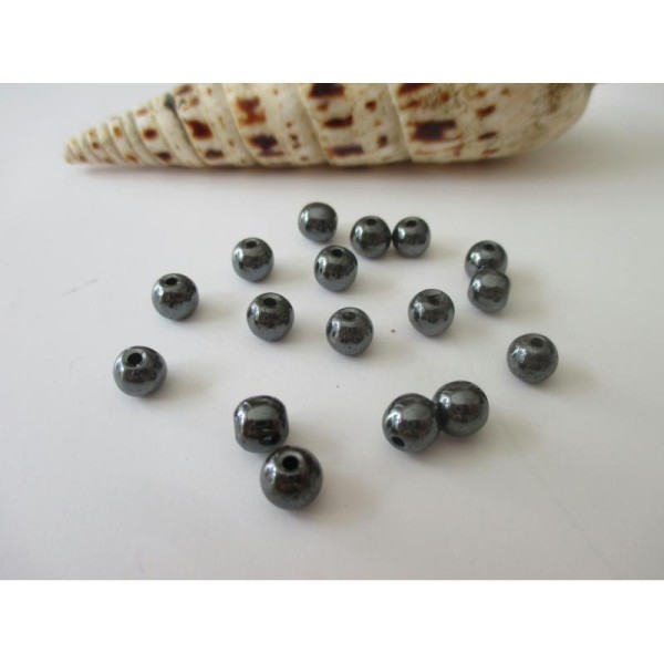 Lot de 25 perles hématites 6 mm gris anthracite - Photo n°1