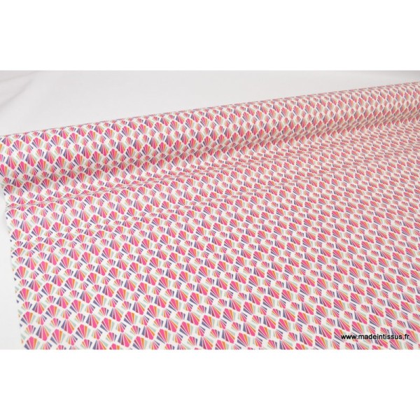 Tissu Coton enduit dessin géométriques fuchsia - Photo n°2