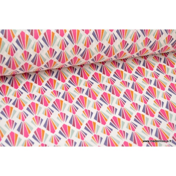 Tissu Coton enduit dessin géométriques fuchsia - Photo n°3