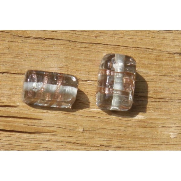 Deux Perles en verre rectangulaire translucide, 18 mm - Photo n°1