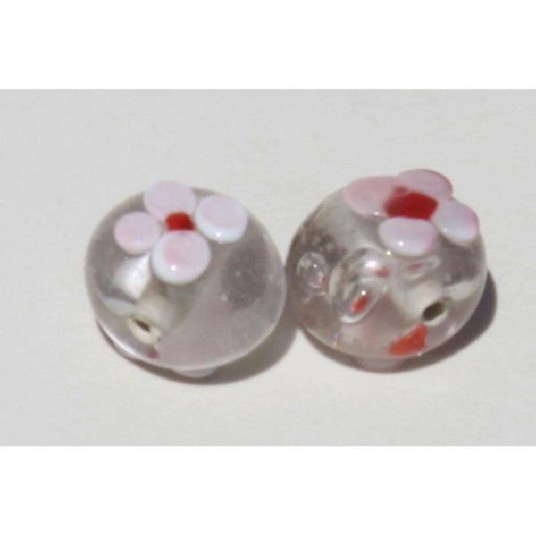 Deux perles en verre translucide rondes et plates de 10 mm - Photo n°1