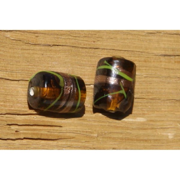 Deux perles tube caramel en verre translucide de 18 mm. - Photo n°1