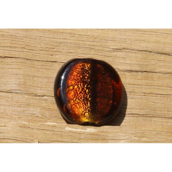 Perle caramel en verre ronde et plate, galet de 26 mm - Photo n°1
