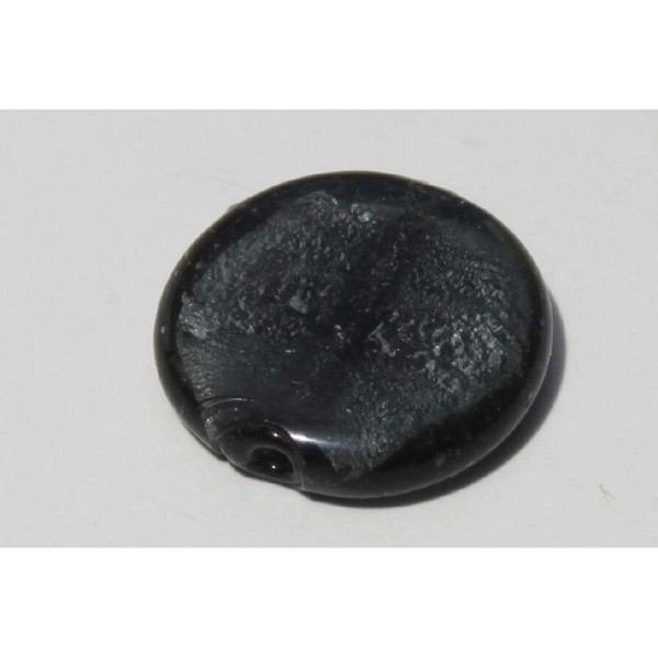 Perle gris acier en verre ronde et plate, galet de 35 mm - Photo n°2