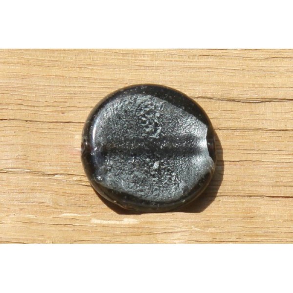 Perle gris acier en verre ronde et plate, galet de 35 mm - Photo n°1