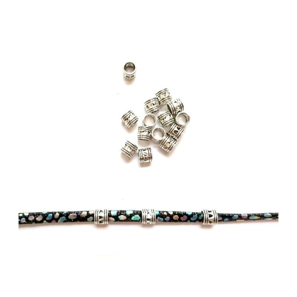 50 Perles à Gros Trou au Style Européen en Colonne Cœur Argent Antique 7mm - Photo n°1