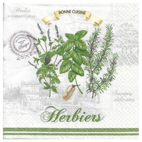 4 Serviettes en papier Herbes Herbiers Bonne Cuisine Format Lunch - Photo n°1