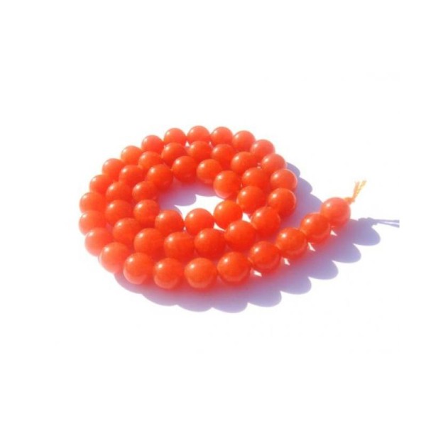 Jade teinté Orange : 9 Perles 8 MM de diamètre - Photo n°1