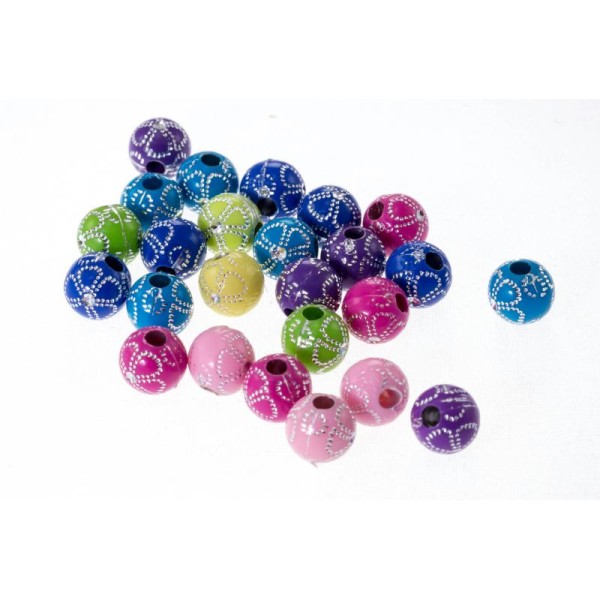 10 Perles en Acrylique Fleur 10mm Couleur Mixte, Creation bijoux, Bracelet, Collier - Photo n°1