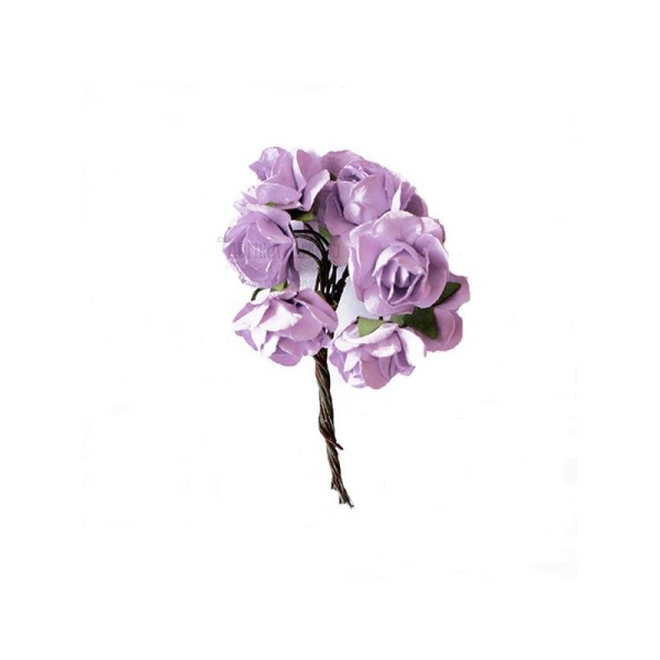 12 Fleurs rose en papier avec tige MAUVE - Paillette décorative - Creavea