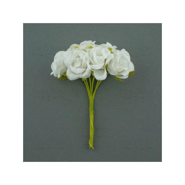 Bouquet de 6 Fleurs rose en papier avec tige BLANC - Photo n°1