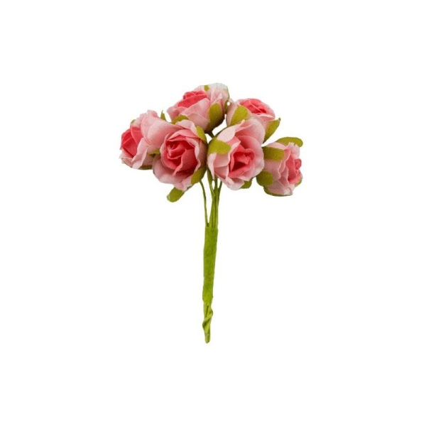 Bouquet de 6 Fleurs rose en papier avec tige ROSE ORANGE - Photo n°1
