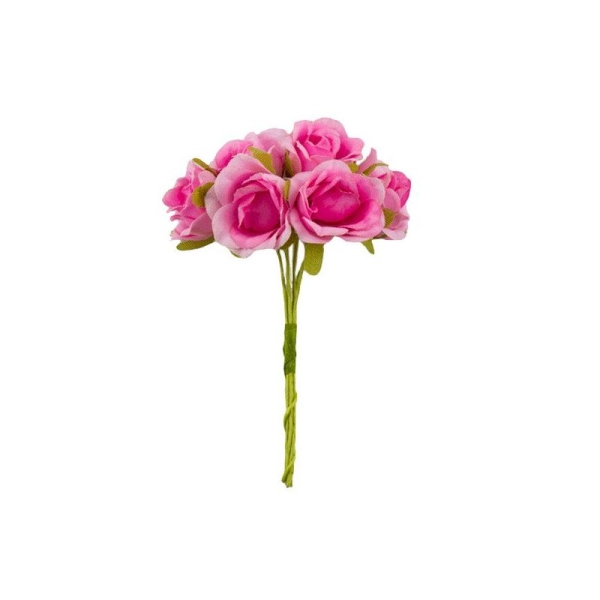 Bouquet de 6 Fleurs rose en papier avec tige ROSE - Photo n°1