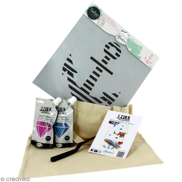 Kit tote bag à décorer Izink Diamond Aladine - Ancre marine - 6 pcs - Photo n°1